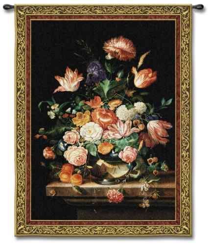 FLORAL ARRANGEMENT FLOWERS ART TAPESTRY WALL HANGING LG