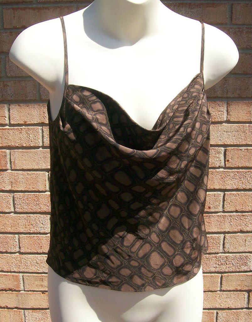 WOMENS LIMITED 100% SILK ALLIGATOR SNAKE SKIN BROWN BLACK SHIRT STRAP