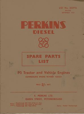 PERKINS P3 TRACTOR and VEHICLE DIESEL ENGINE SPARE PARTS MANUAL 1953