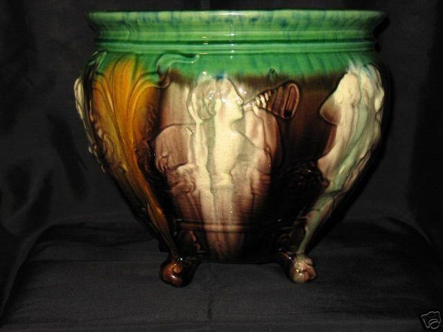 UNMARKED WELLER JARDINIERE ART NOVEAU COLORED GLAZE