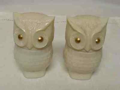 Vintage OWL FIGURINE Milk Glass Bottles * 3 1/4 * Avon Roses Roses