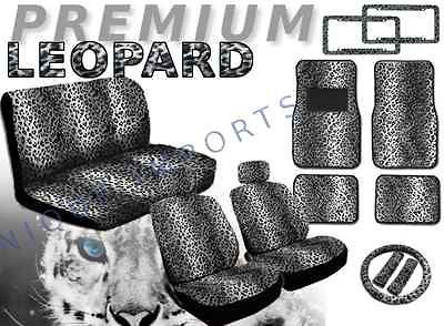 Snow Leopard 17pc Car Seat Covers Animal Print Bench Floor Mats on 