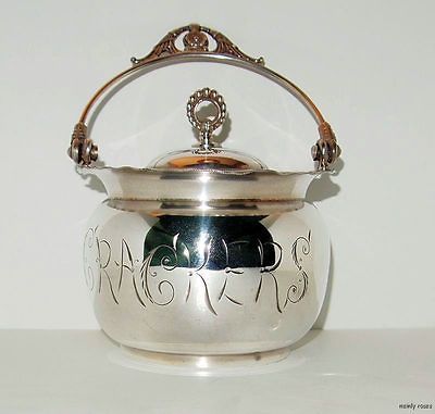 VICTORIAN CRACKER BARREL OR JAR, SILVER PLATED WITH ONEIDA QUAD PLATE