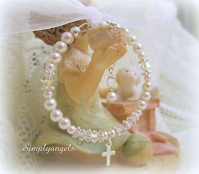 ~Swarovski pear newbornl baby girls baptism christening bracelet