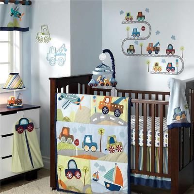 Patchwork Construction and Transportation Baby Boy Crib Bedding Set