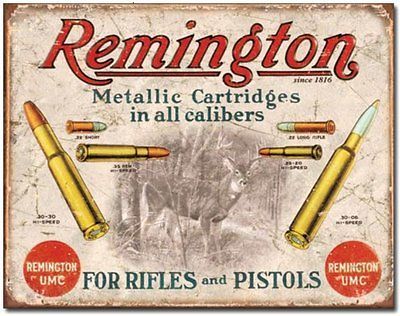 REMINGTON metallic CARTRIDGES in ALL CALIBERS tin SIGN rifle pistol