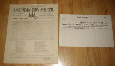 1860s COW MILKING MACHINE Billhead Flyer / Broadside