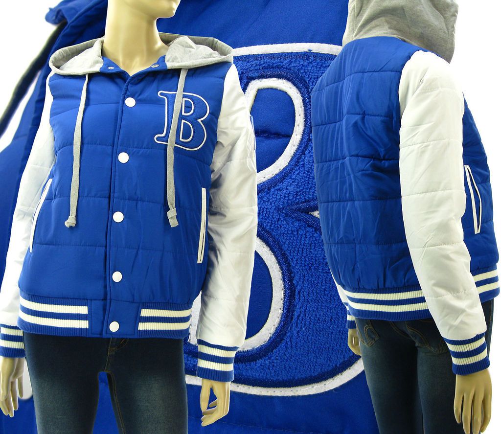 VARSITY BASEBALL JACKET QUILTED HOODIE Winter Number 3 With Letter B