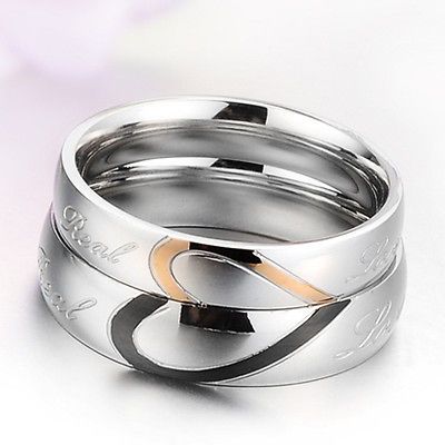 Shape Matching Titanium Steel Lovers Promise Ring Couple Wedding Bands