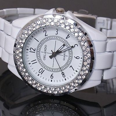 White Band Fashion New Crystal Women men Xmas Gift Steel Army Quartz