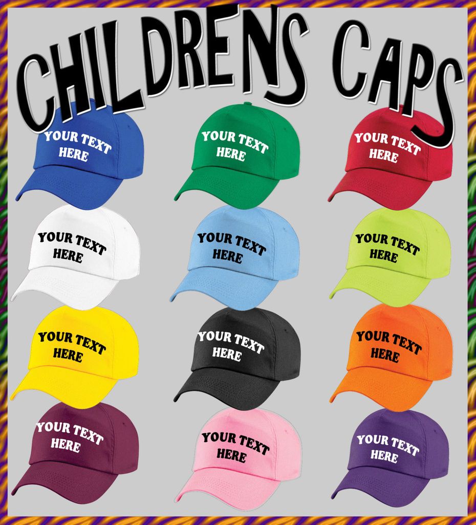 PERSONALISED CHILDRENS BASEBALL CAP 12 COLOURS inc. TEXT/ LOGO