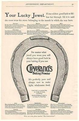 1894 Clevelands Baking Powder Horseshoe Lucky Jewel Ad