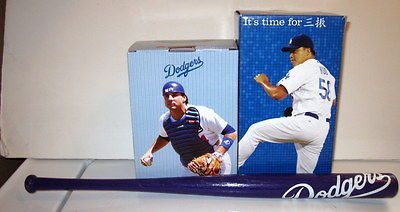 MIKE SCIOSCIA+HONG CHIN KUO BOBBLEHEADS NIB+PURPLE DODGERS MINI BAT