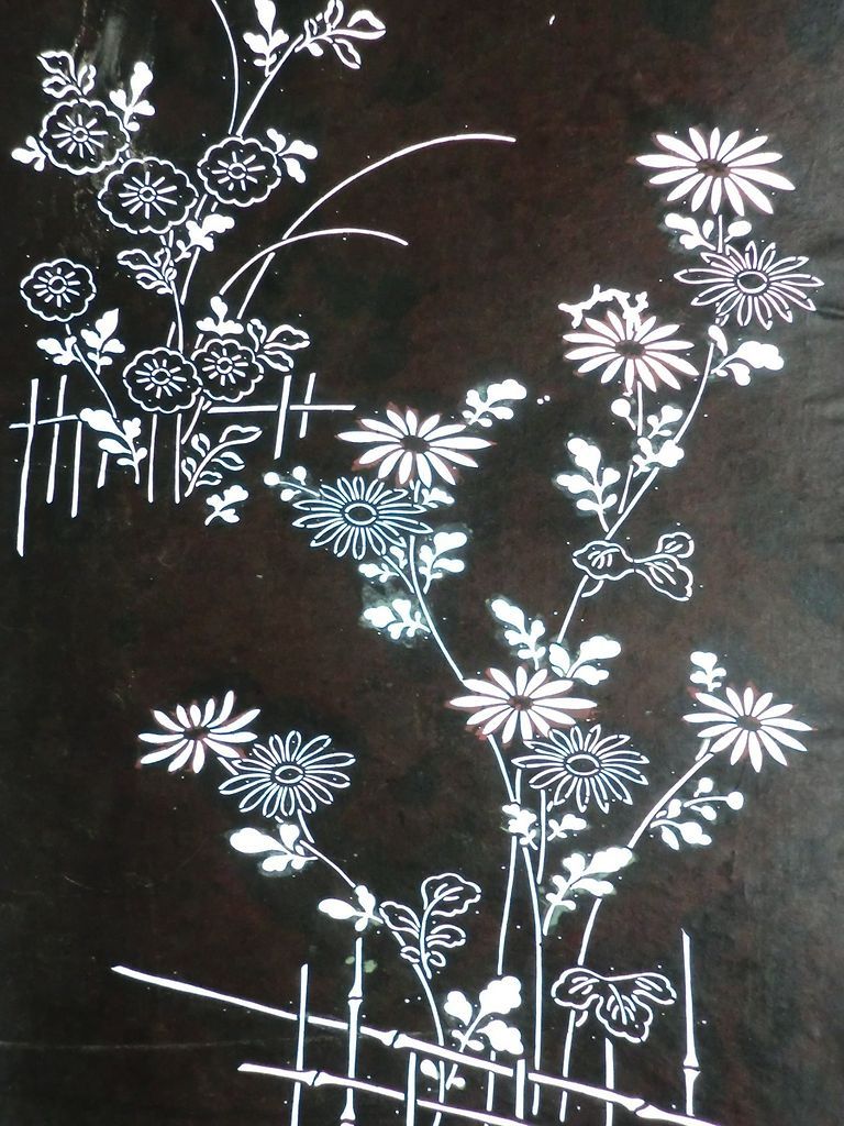 ISE KATAGAMI KIMONO STENCIL FLOWER BAMBOO FENCE KIKU PLANT STEM