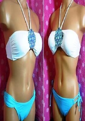 VICTORIAS SECRET Scuba Blue Bejeweled Rhinestone Bandeau Bikini Set