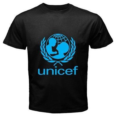 New UNICEF WHO Logo BARCELONA Symbol Mens Black T Shirt Size S M L XL