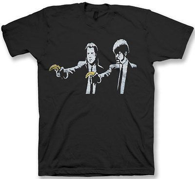 Banksy Pulp Fiction Banana Gun Graffiti Mens Black T Shirt Top T Shirt