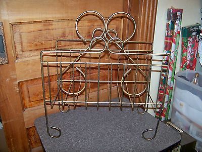 Vintage Mid Century Brass Tone Magazine Rack Holder Great Look