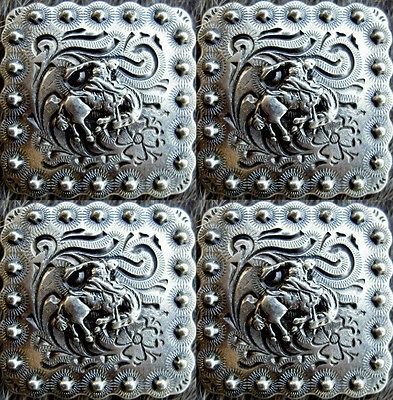 Silver Bronc Rider Conchos Horse Saddle Headstall Tack Bridle Rodeo