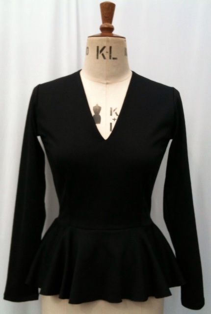 Baylis & Knight Black Ponte PEPLUM Low Cut Long Sleeve Top Retro