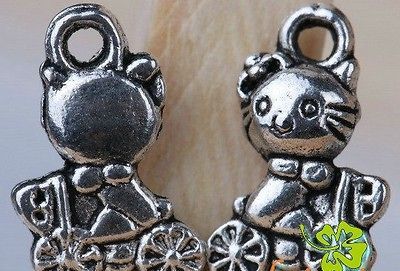 100 Pcs Tibetan Hello Kitty Bike Charms Pendant plus 200 jump rings