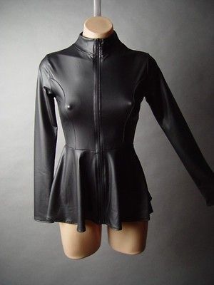 Black Faux Leather Cyber Punk Goth Neo Matrix Futuristic Peplum Moto