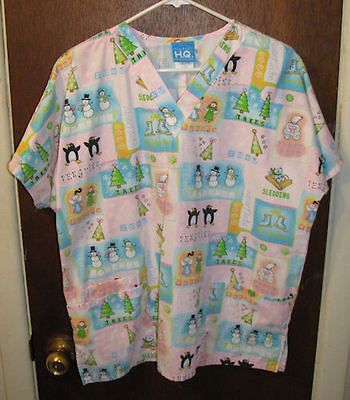 Pink Christmas Holiday Scrub Top Scrubs Size Medium Medical Dental