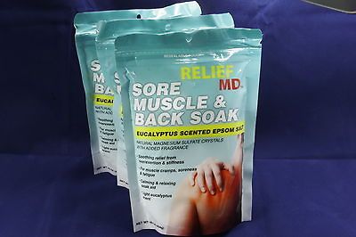 Lot of 3 Eucalyptus sented Epsom Salt soak for Sore Muscles, Cramps