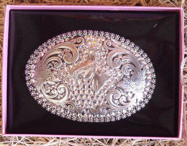 NOCONA OVAL RHINESTONE HORSE HEAD WESTERN BELT BUCKLE