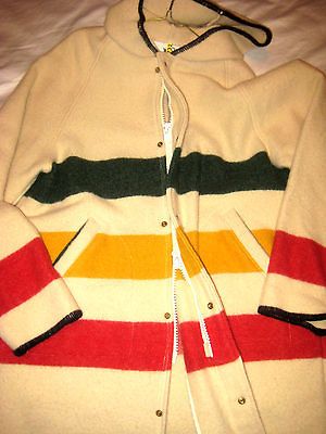 VINTAGE USA HUDSON BAY POINT WOOLRICH BLANKET WOOL HOODED JACKET COAT