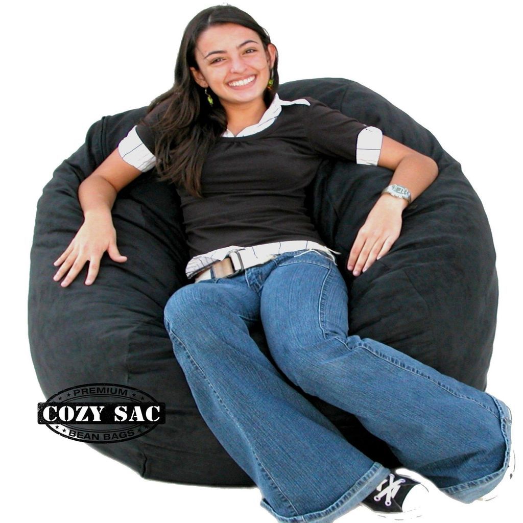 COZY SAC CHAIR BLACK SUEDE BEAN BAG LOVE SEAT NEW