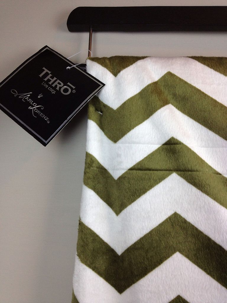 Chevron Dark Green Marlo Thro Throw Blanket Soft Microplush Olive New