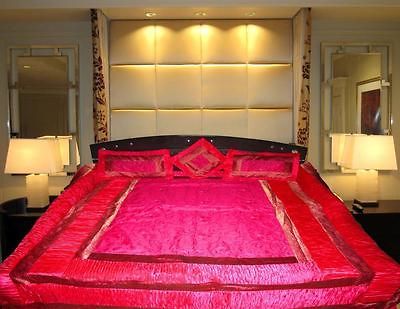 INDIAN SILK COATING EMB BROCADE BED COVER SEQUINS BEDSPREAD PINK