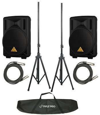 NEW BEHRINGER B215D PRO AUDIO DJ POWERED 1100W 15 SPEAKER PAIR STANDS