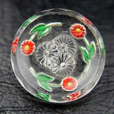 Transparent Vintage Back Reverse Painted Glass Button Hand Painted