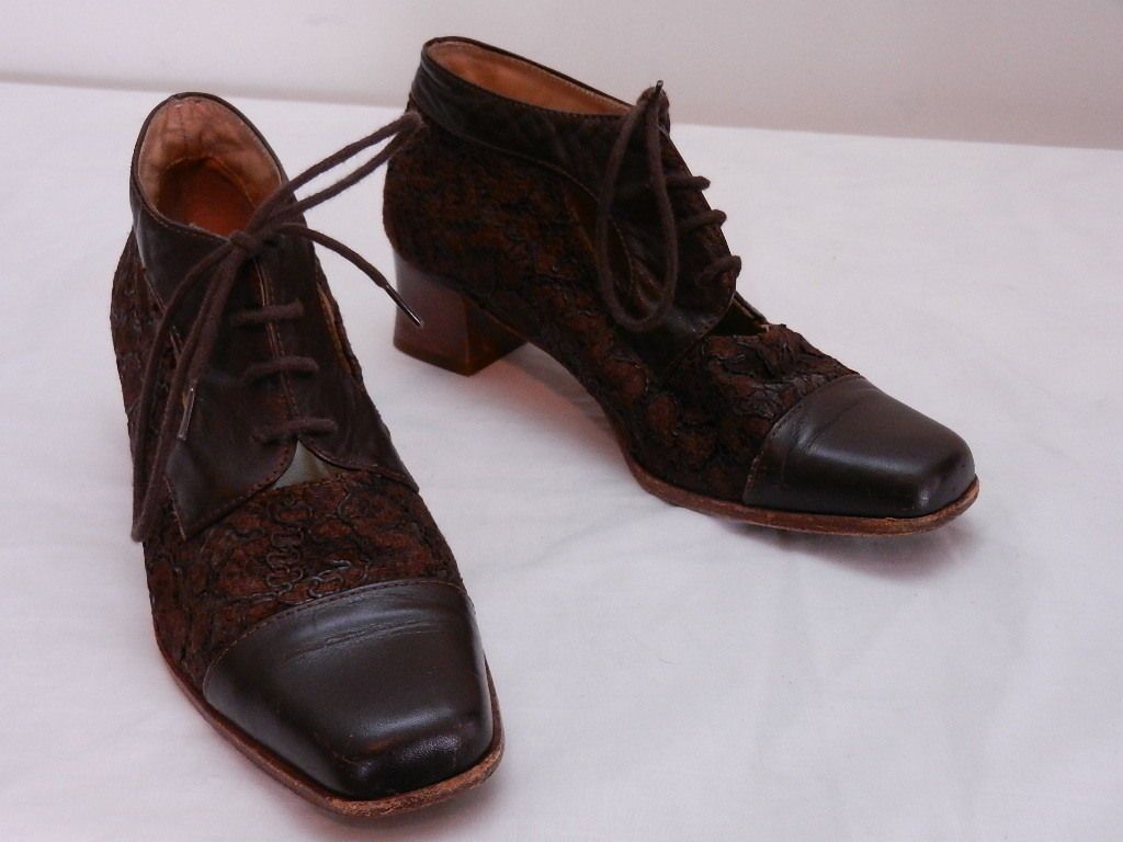 Vintage Womens 35 5 PERUZZI Italian Brown Cap Toe Embroidered Lame