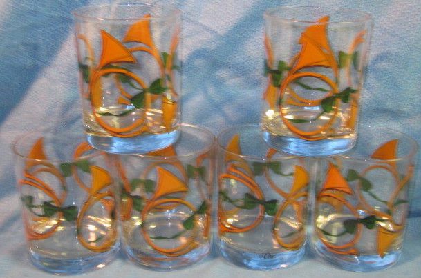 Fox Hunt Hunting Set 6 High Ball Glasses Fox Horns