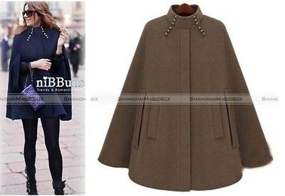 Women Trendy Vintage Casual Cape Cloak Coat Jacket Outwear Top Free