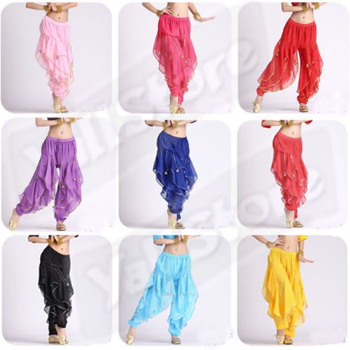 Belly Dance Pants Bloomers Chiffon Costume Gold Silver Wavy Pants