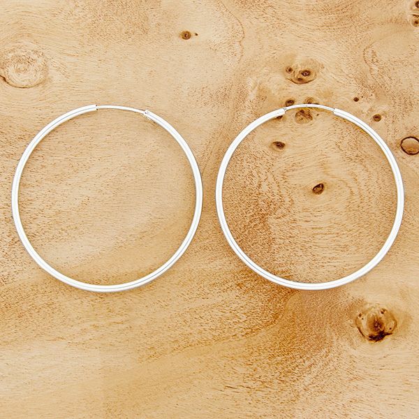 Sterling Silver 925 Italy Thin Endless Hoop Earrings 2 Large New