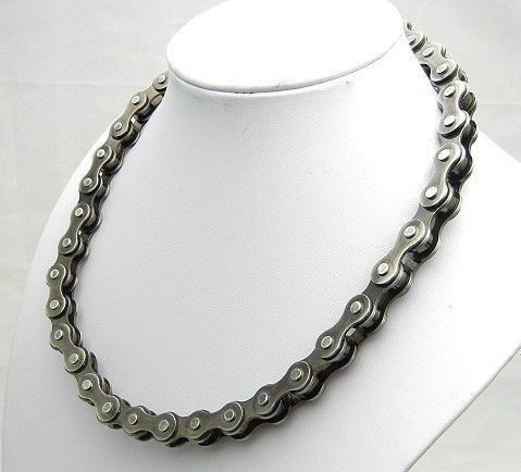 TDN103  10mm Heavy Dark Grey Bicycle Bike Chain Necklace 18 Biker