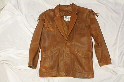 Bermans Thick Supple Brown Leather Fringe Western STyle Jacket Coat