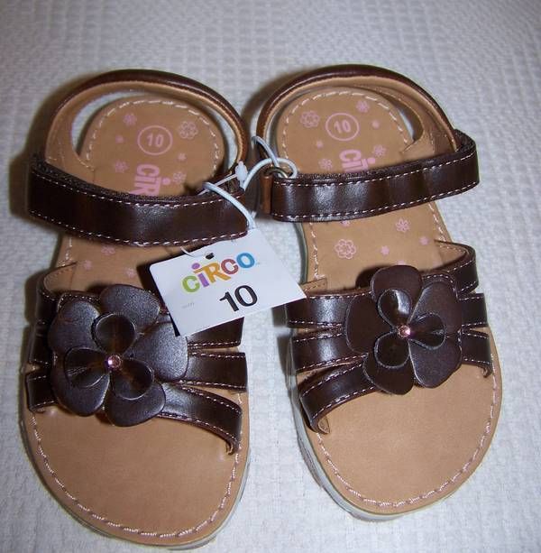 NWT Circo Brown Sandals Girls sz 10 Velcro Target Flower