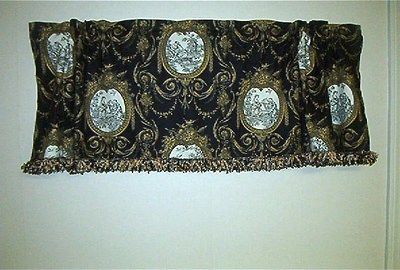 , Traditional Valance Waverly Vignette Toile Fabric Black; Custom