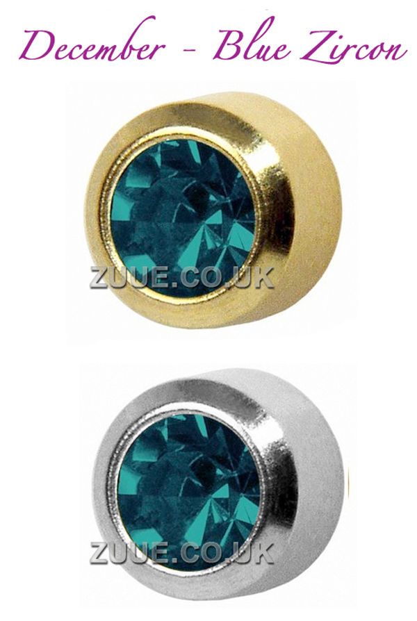 BIRTHSTONES GOLD PLATED & STEEL BEZEL SET EAR PIERCING STUD EARRINGS