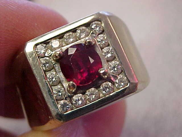 White Gold Mens Fine Blood Ruby & Diamond Ring size 13 Make Offer