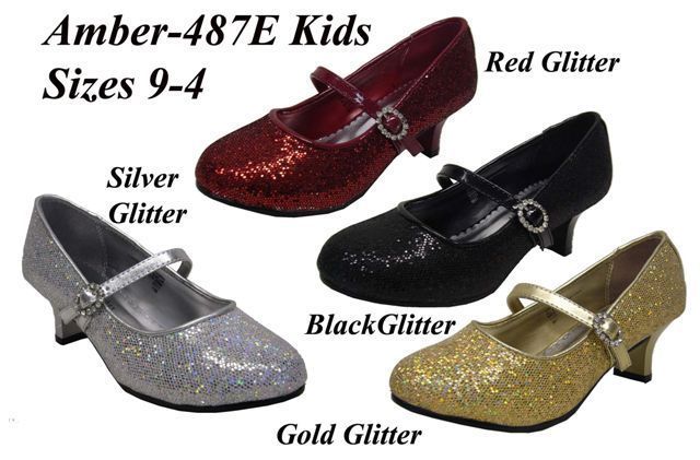 New Little Angels A487E Big Girls Glitter with Diamond Buckle Dressy