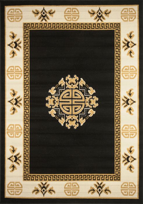 ORIENTAL BLACK MEDALLION BORDER AREA RUG PERSIAN MULTI COLOR CARPET