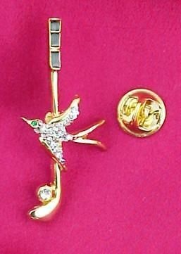 RHINESTONE BIRD ON GOLF CLUB w BALL PIN BROOCH