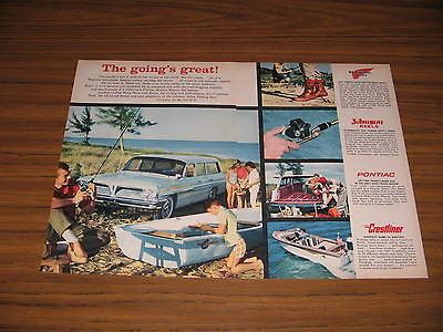 1961 Vintage Ad Crestliner Boats, Johnson Reels, Pontiac Station Wagon